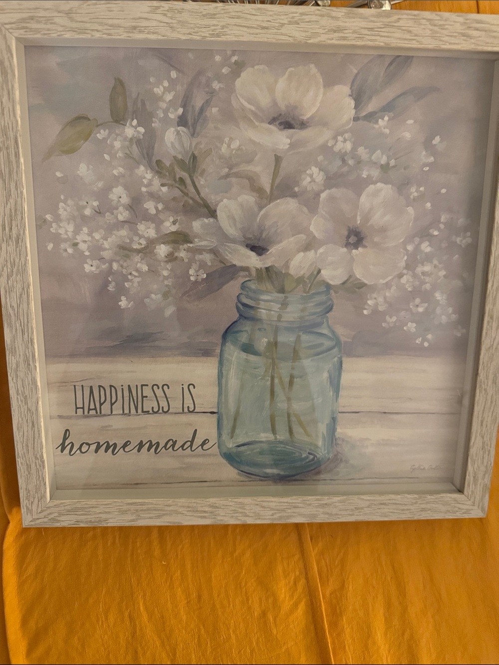 Happiness Is Homemade Floral Art Print in Blue and Neutral Tones